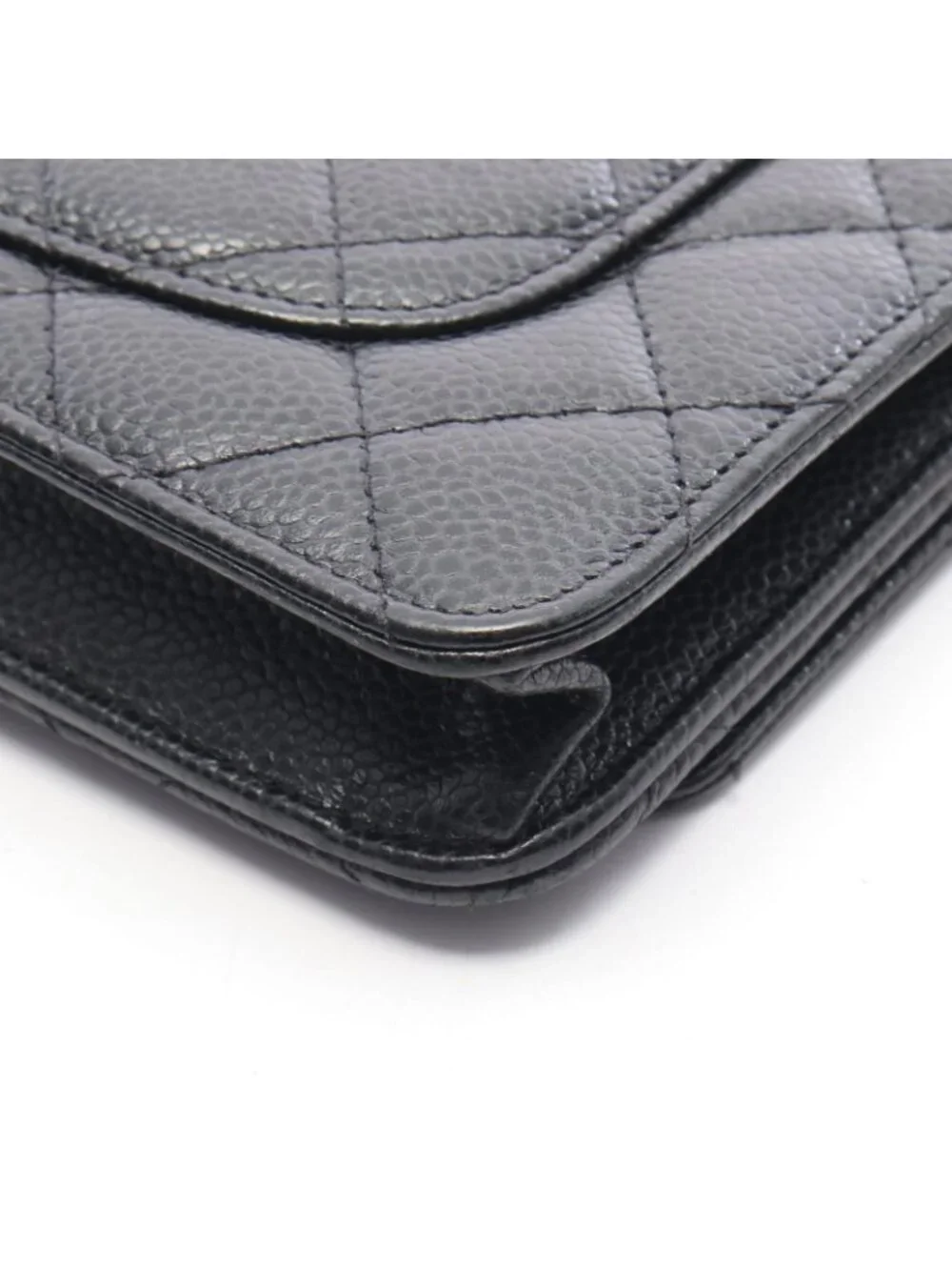 Chanel Shoulder Bag Quilted Black Caviar Leather Chain Wallet